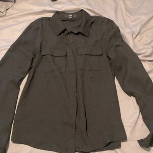 Black button down blouse with bust pockets